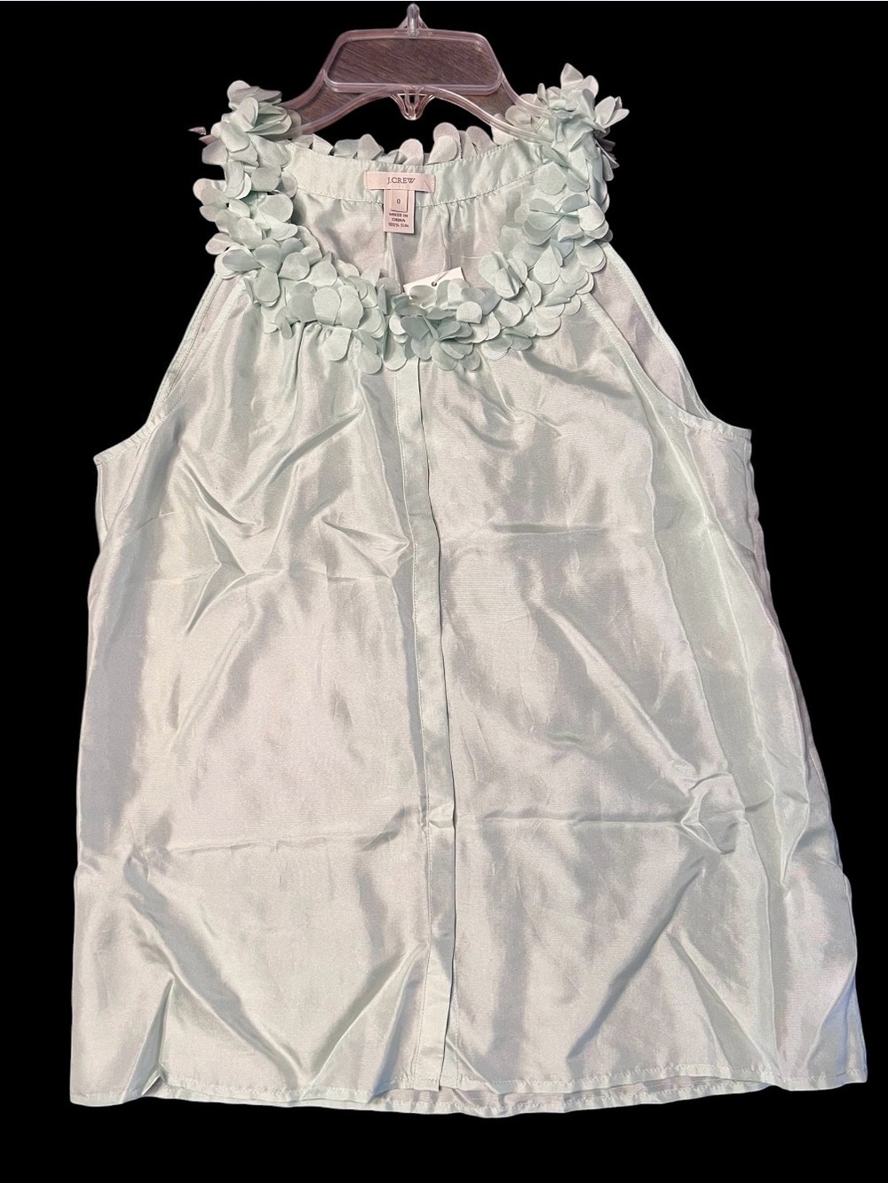 NWT J.Crew Light Mint Floral Applique Silk Shell Top Sz S